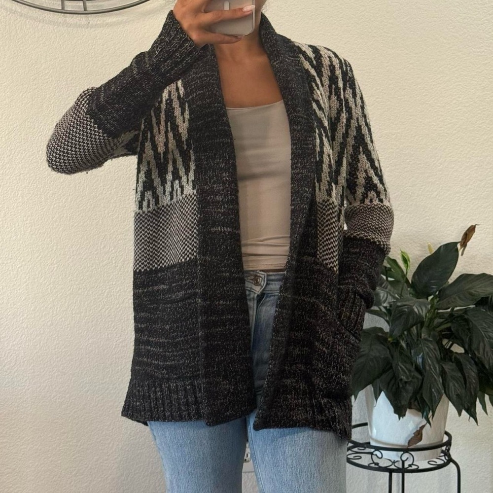 Lucky Brand Black and Gray Patterned Cardigan
